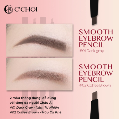 Chì kẻ lông mày vẽ eyeliner mí mắt 1 đầu kẻ và 1 đầu chổi C'Choi - Smooth Eyebrow Pencil